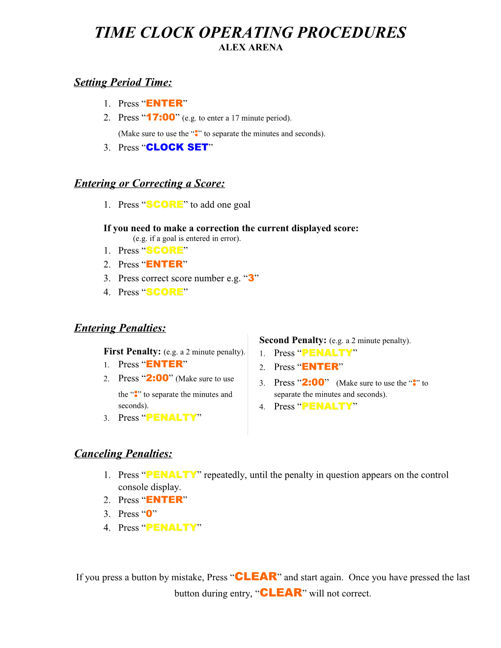 Time Clock Operating Procedures