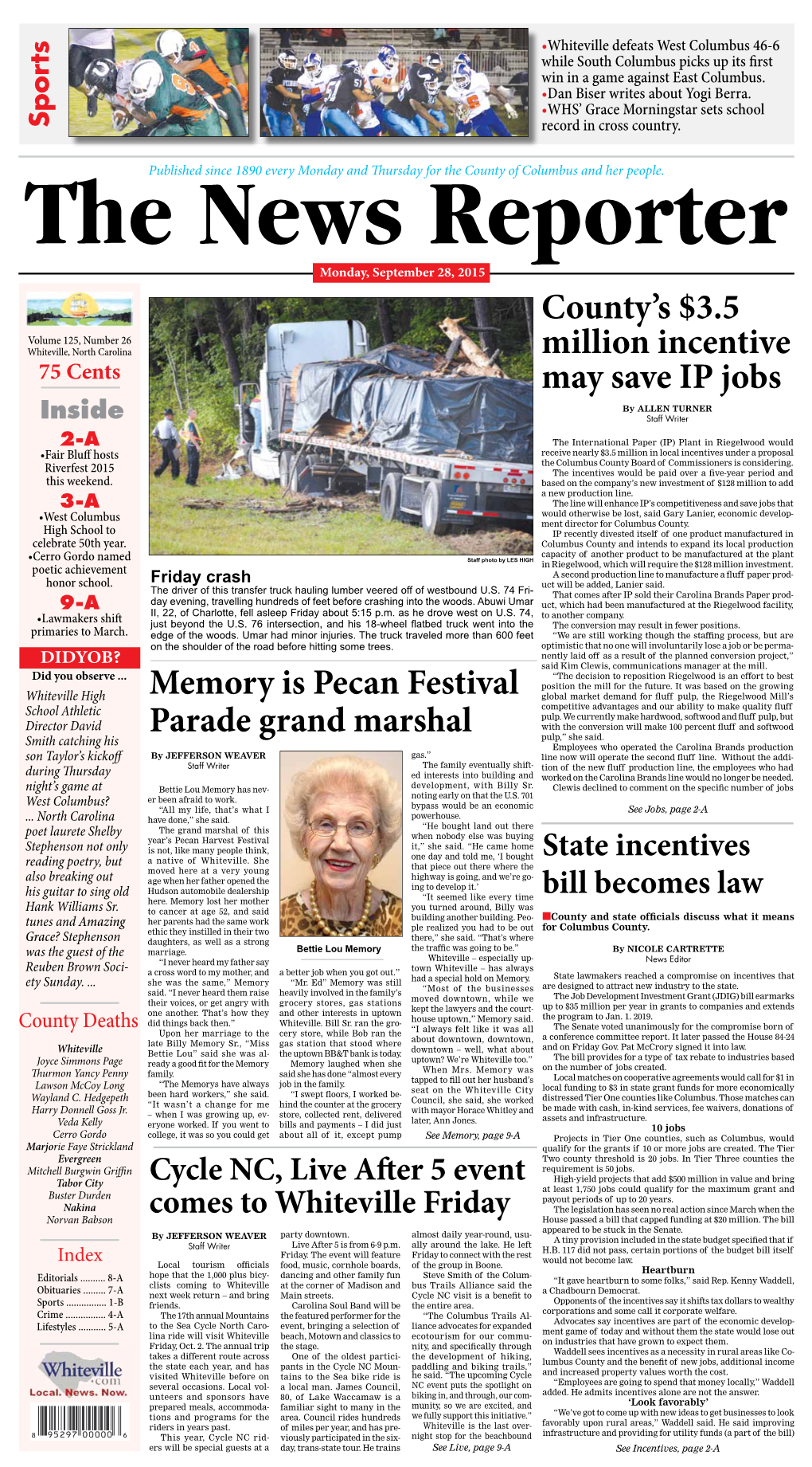 County's $3.5 Million Incentive May Save IP Jobs Memory Is Pecan Festival Parade Grand Marshal