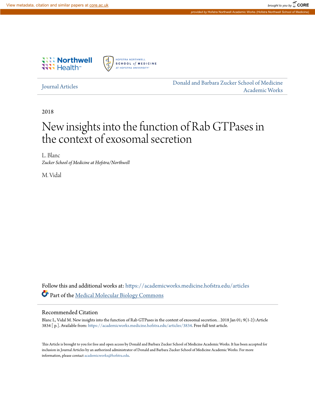 New Insights Into the Function of Rab Gtpases in the Context of Exosomal Secretion L