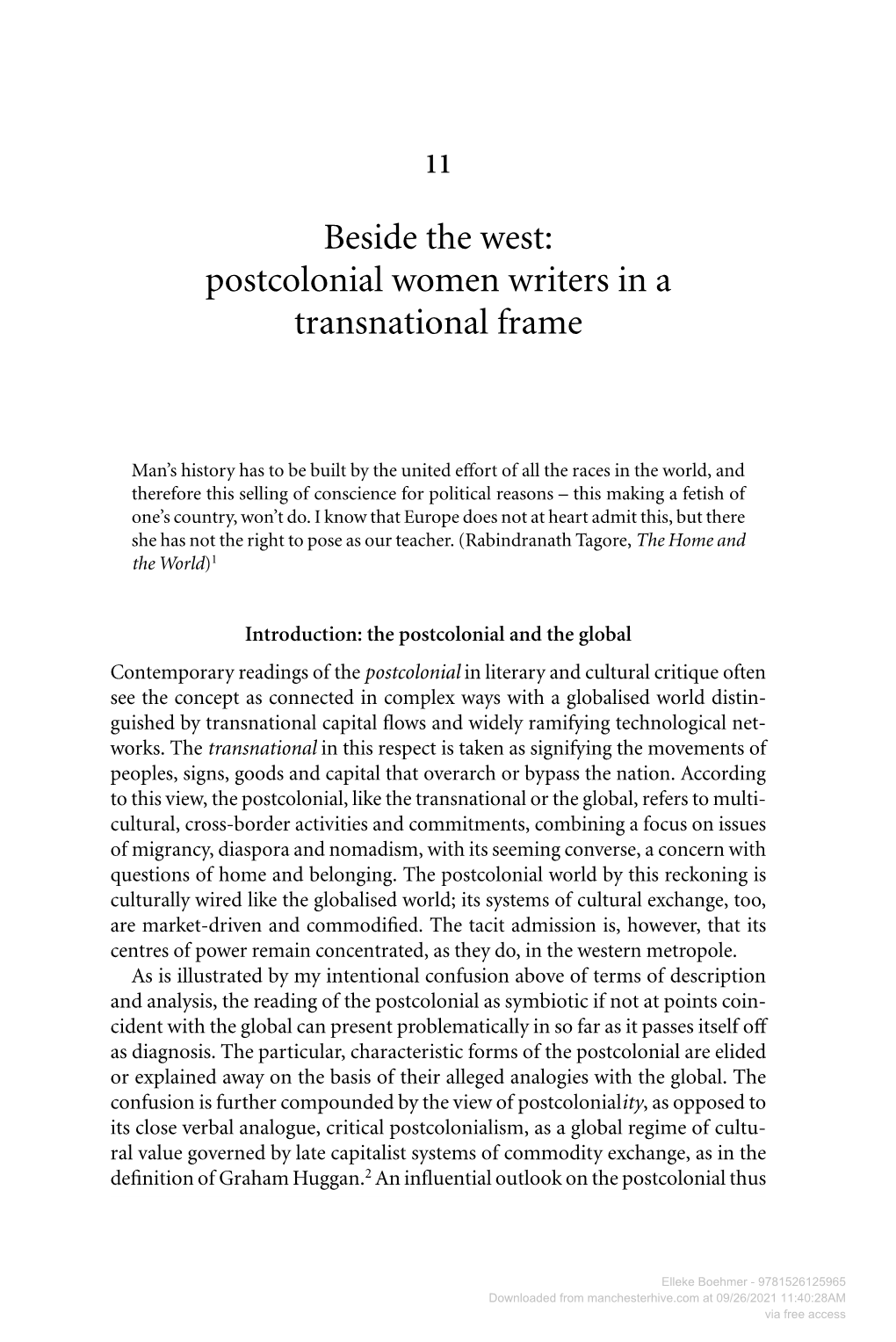 Beside the West: Postcolonial Women Writers in a Transnational Frame