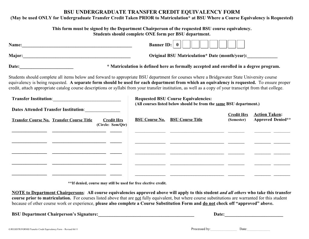 Transfer Equivalency Form