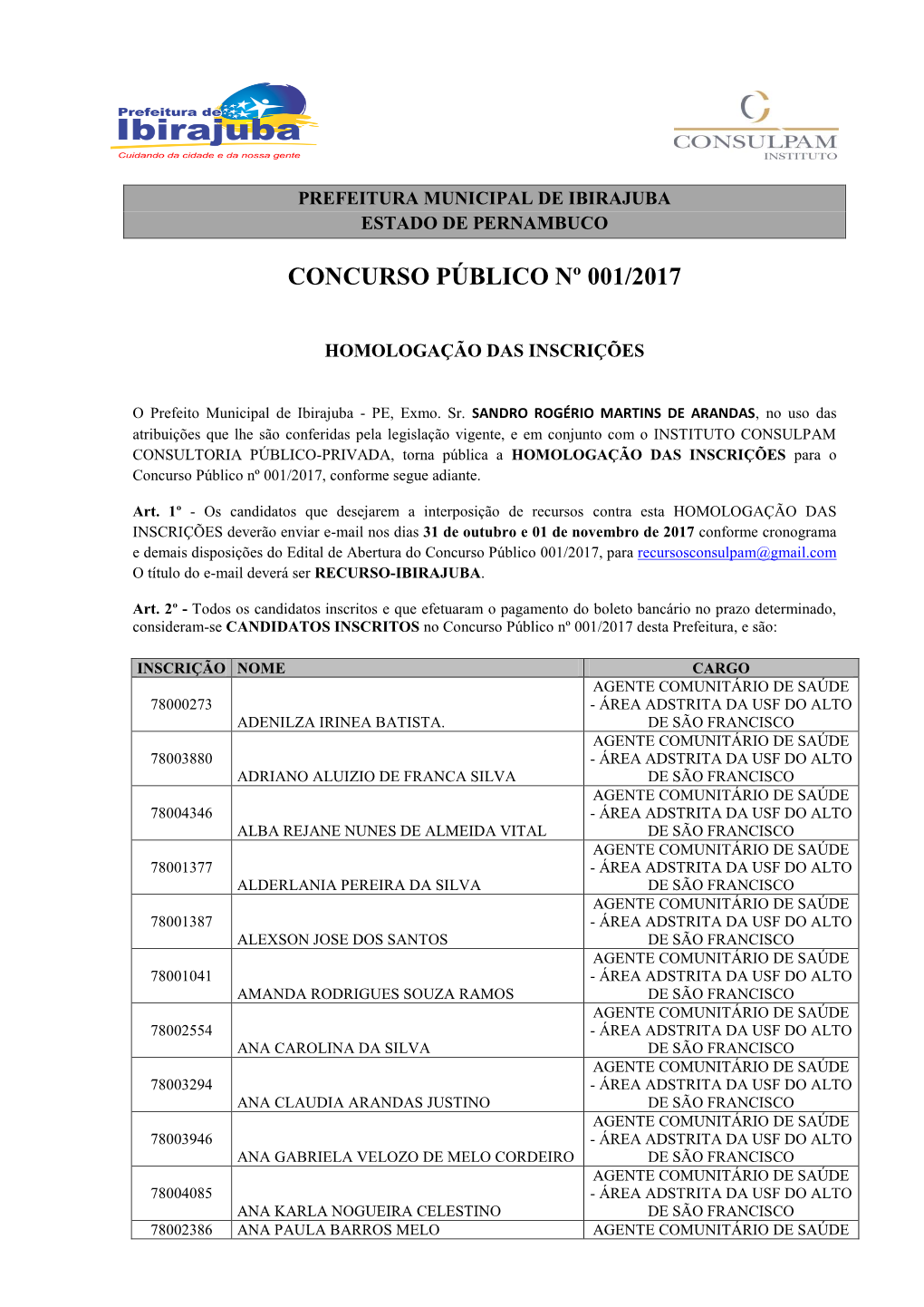 Concurso Público Nº 001/2017