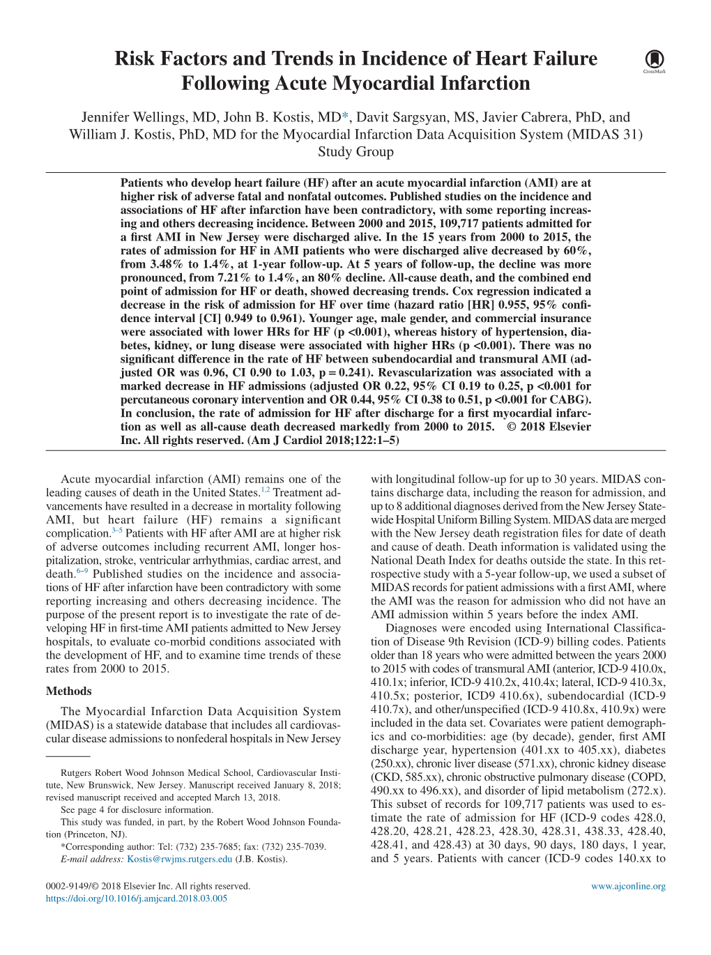 Risk Factors and Trends in Incidence of Heart Failure Following Acute Myocardial Infarction