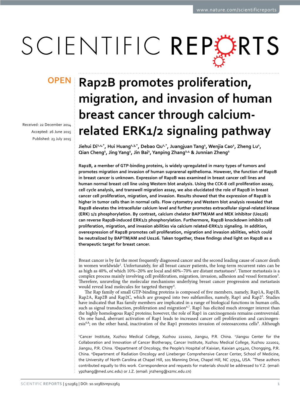 Rap2b Promotes Proliferation, Migration, and Invasion of Human