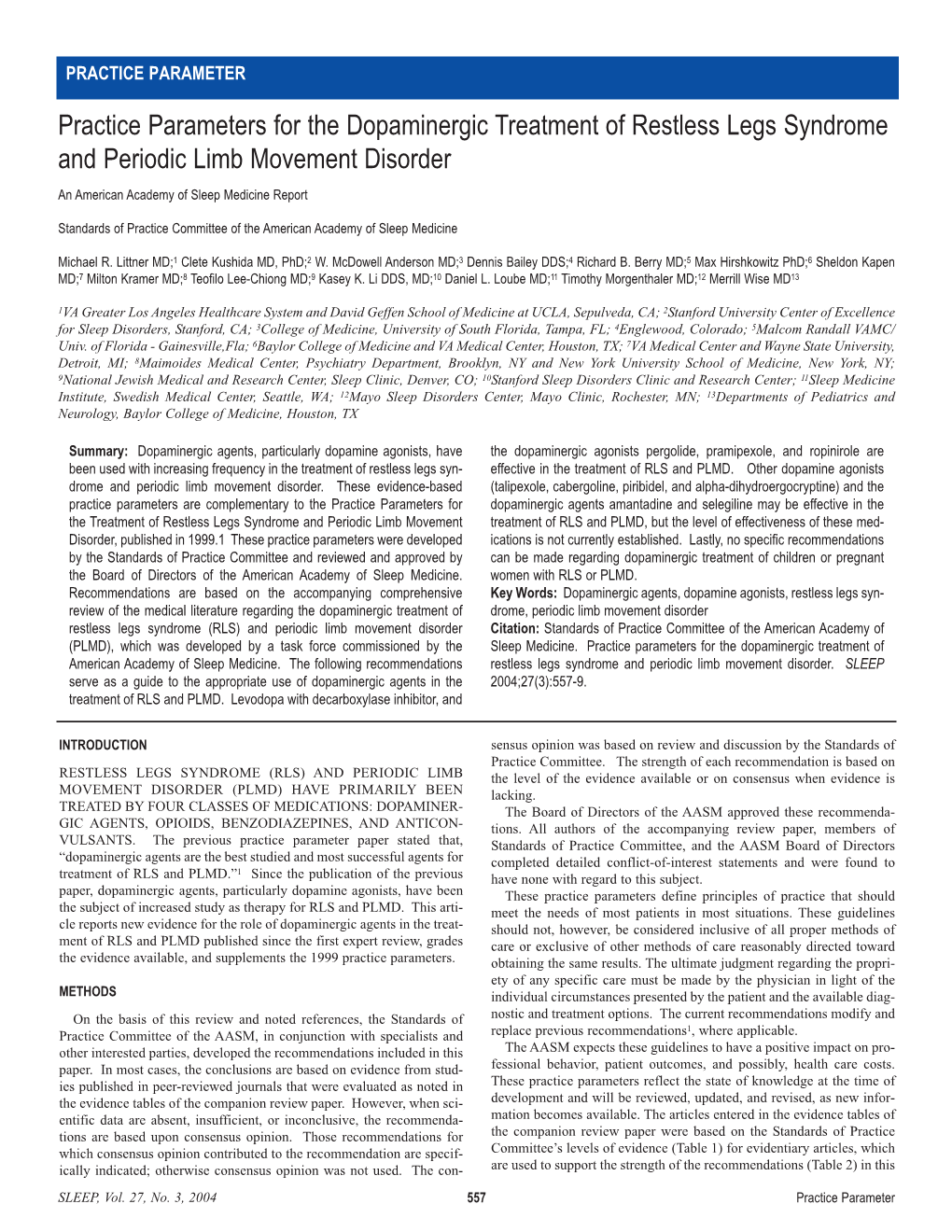 Dopaminergic Treatment of Restless Legs Syndrome and Periodic Limb Movement Disorder