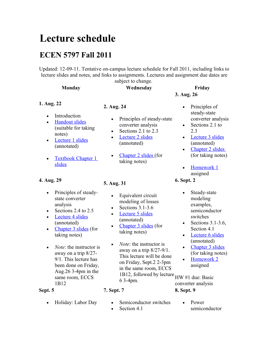 Lecture Schedule