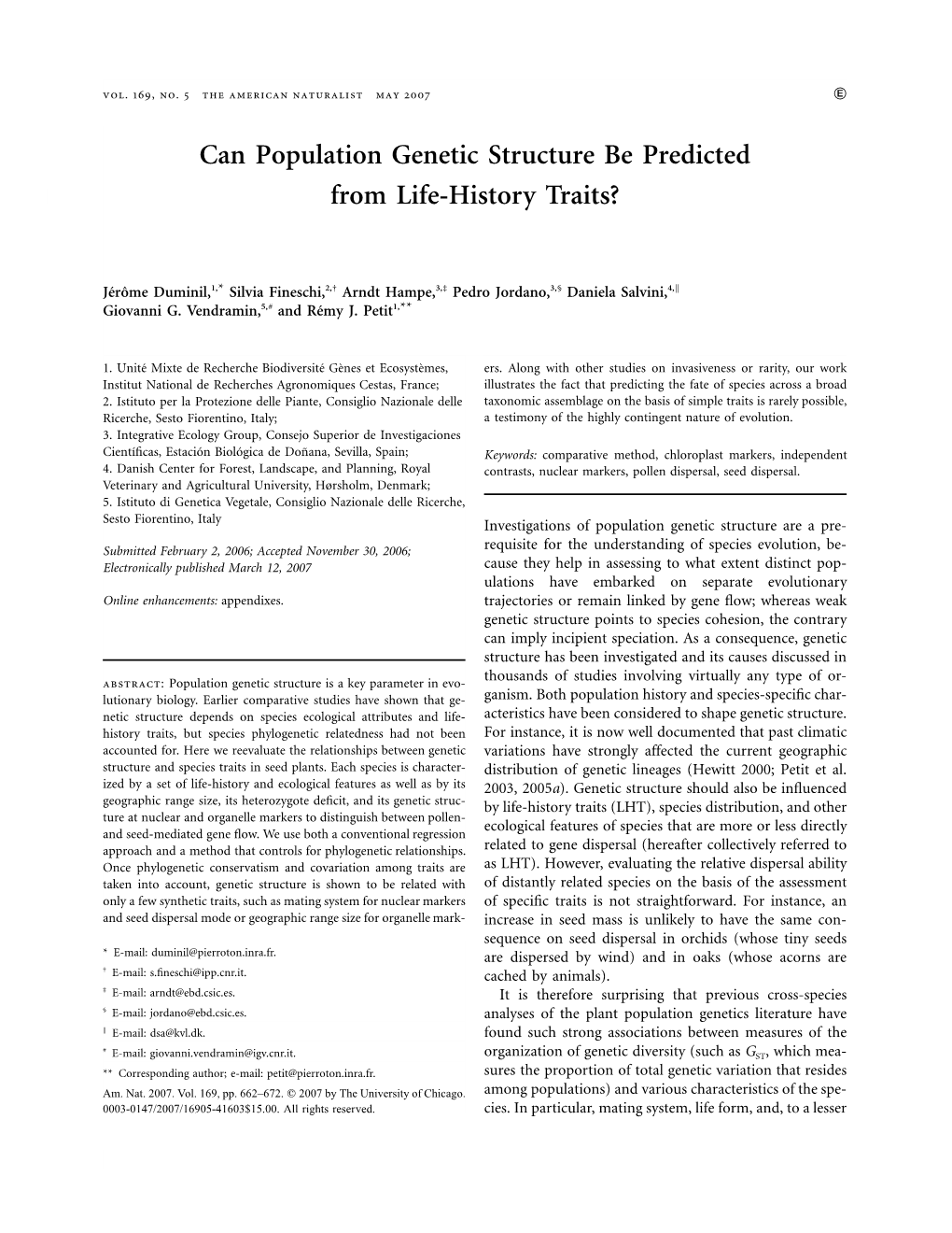 Can Population Genetic Structure Be Predicted from Life-History Traits?