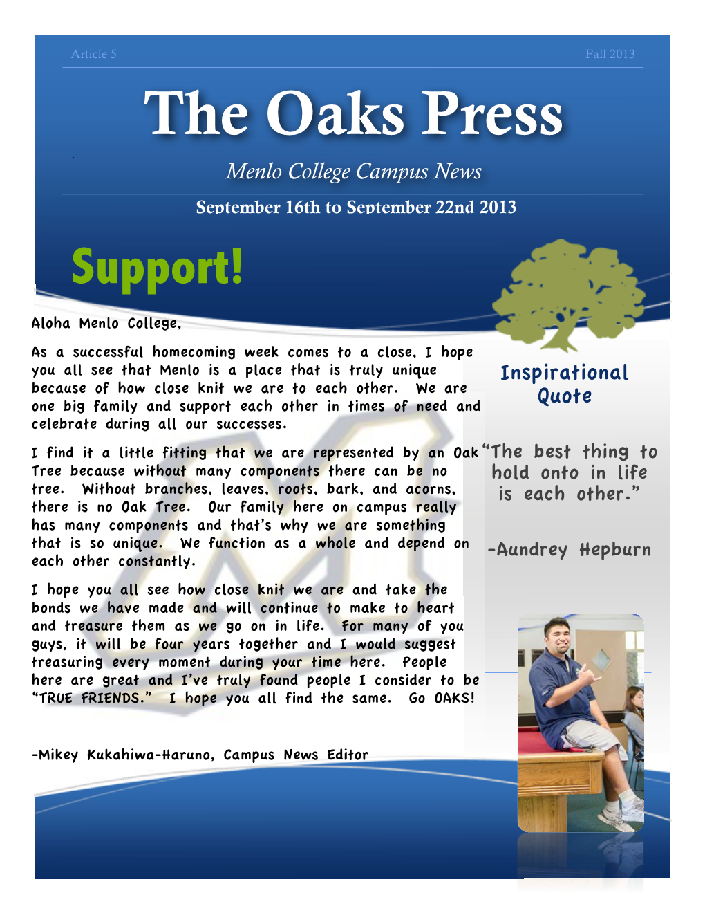 The Oaks Press ‘ Menlo College Campus News ‘ September 16Th to September 22Nd 2013