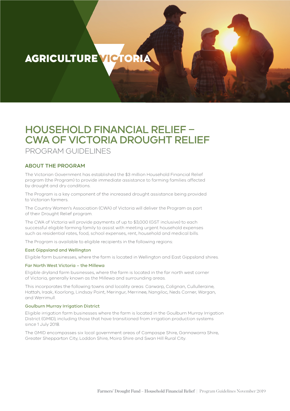 Household Financial Relief – Cwa of Victoria Drought Relief Program Guidelines