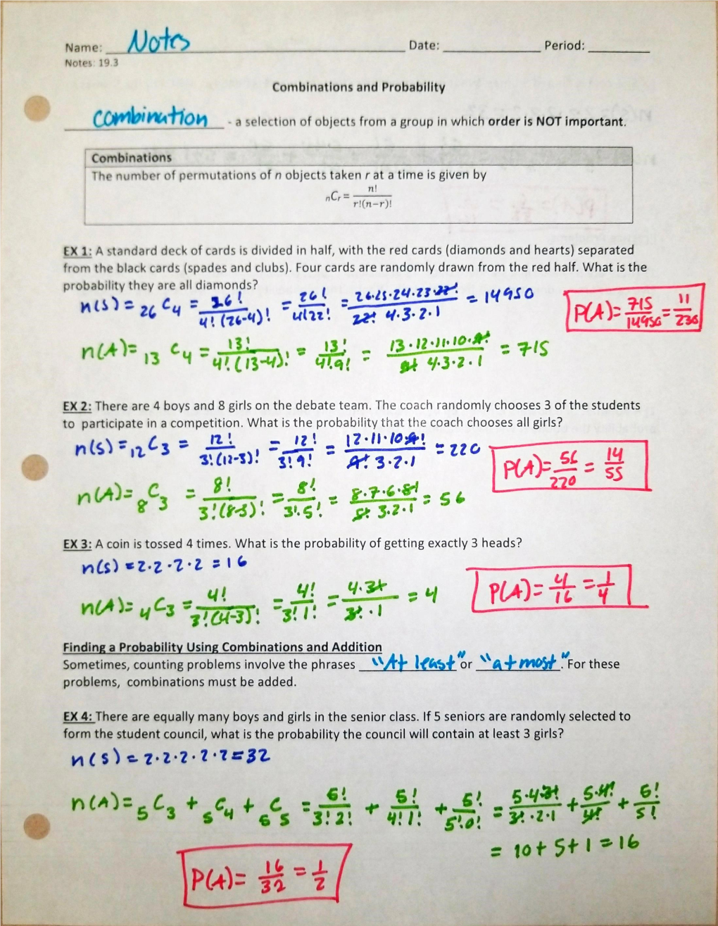 Combinations and Probability