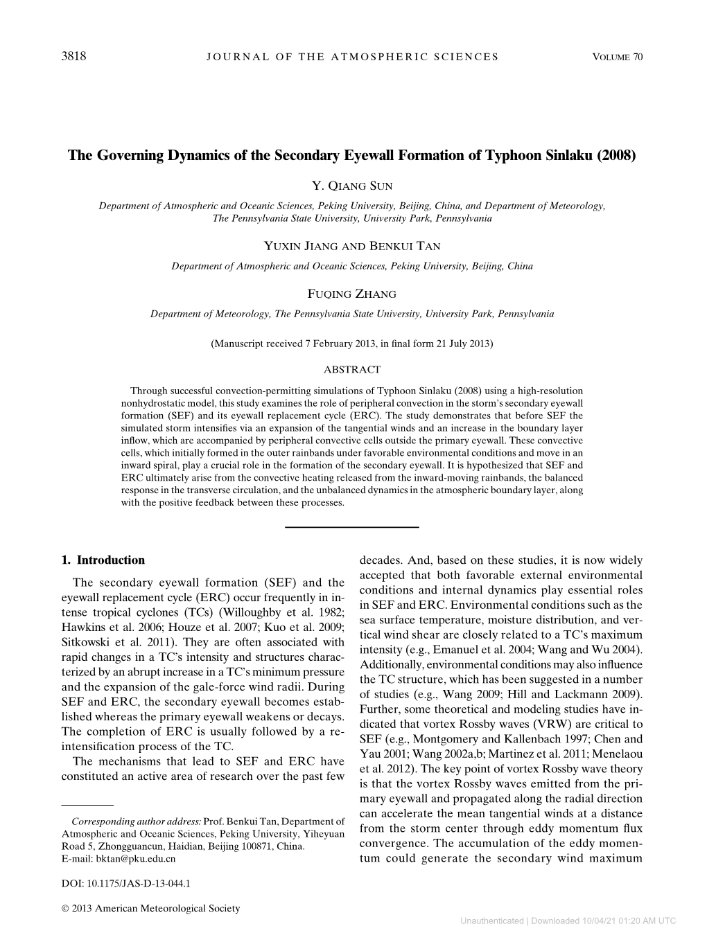The Governing Dynamics of the Secondary Eyewall Formation of Typhoon Sinlaku (2008)
