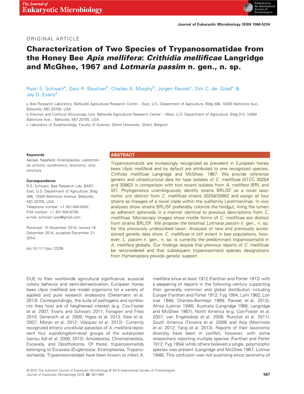 Crithidia Mellificae Langridge and Mcghee