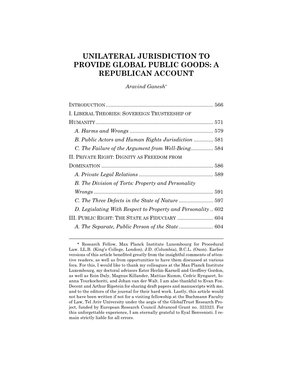 Unilateral Jurisdiction to Provide Global Public Goods: a Republican Account