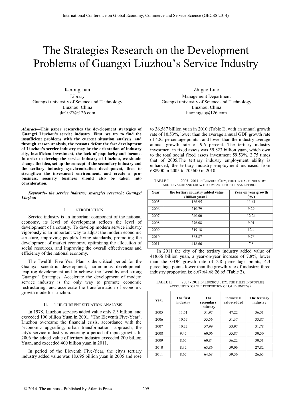 The Strategies Research on the Development Problems of Guangxi Liuzhou’S Service Industry