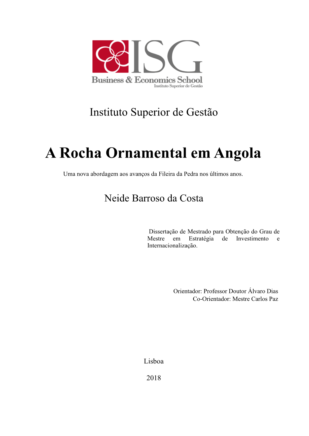 A Rocha Ornamental Em Angola