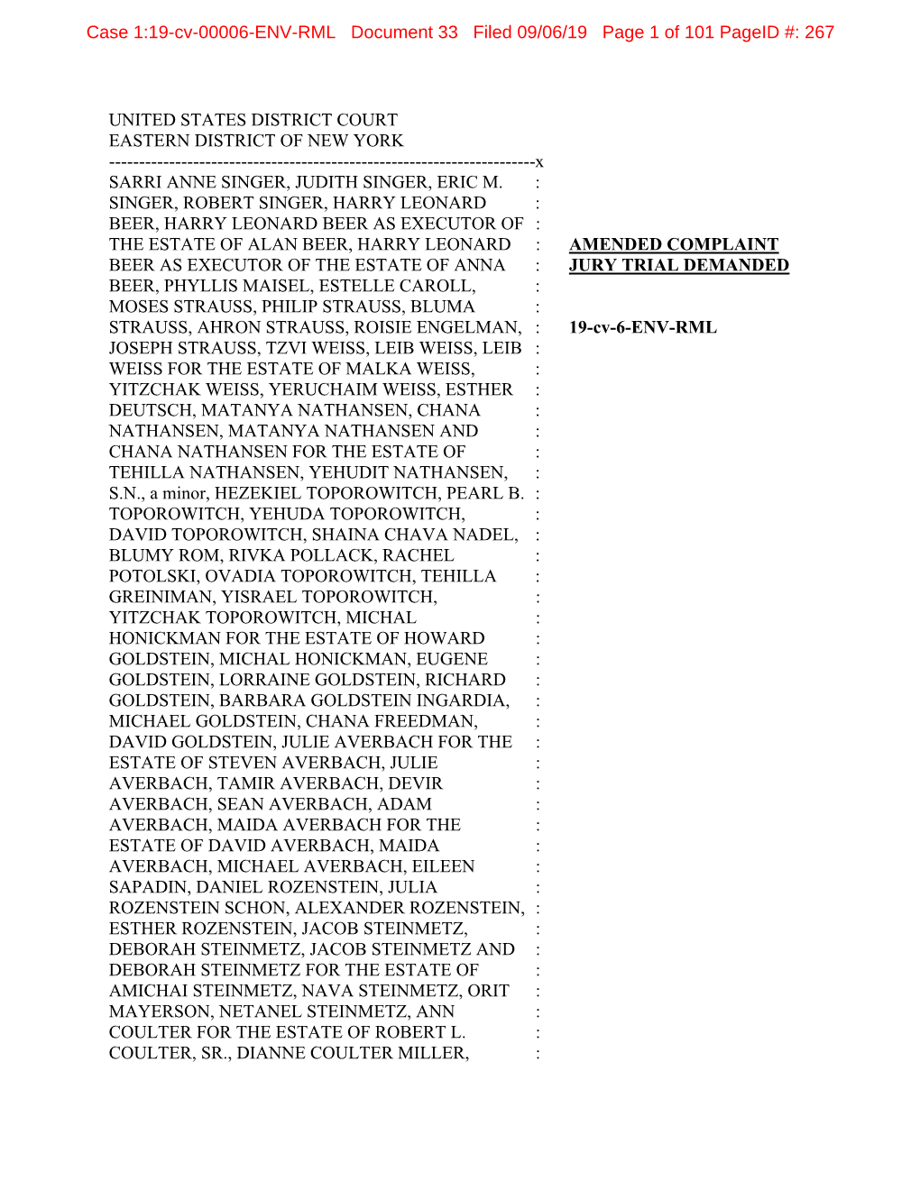 Case 1:19-Cv-00006-ENV-RML Document 33 Filed 09/06/19 Page 1 of 101 Pageid #: 267