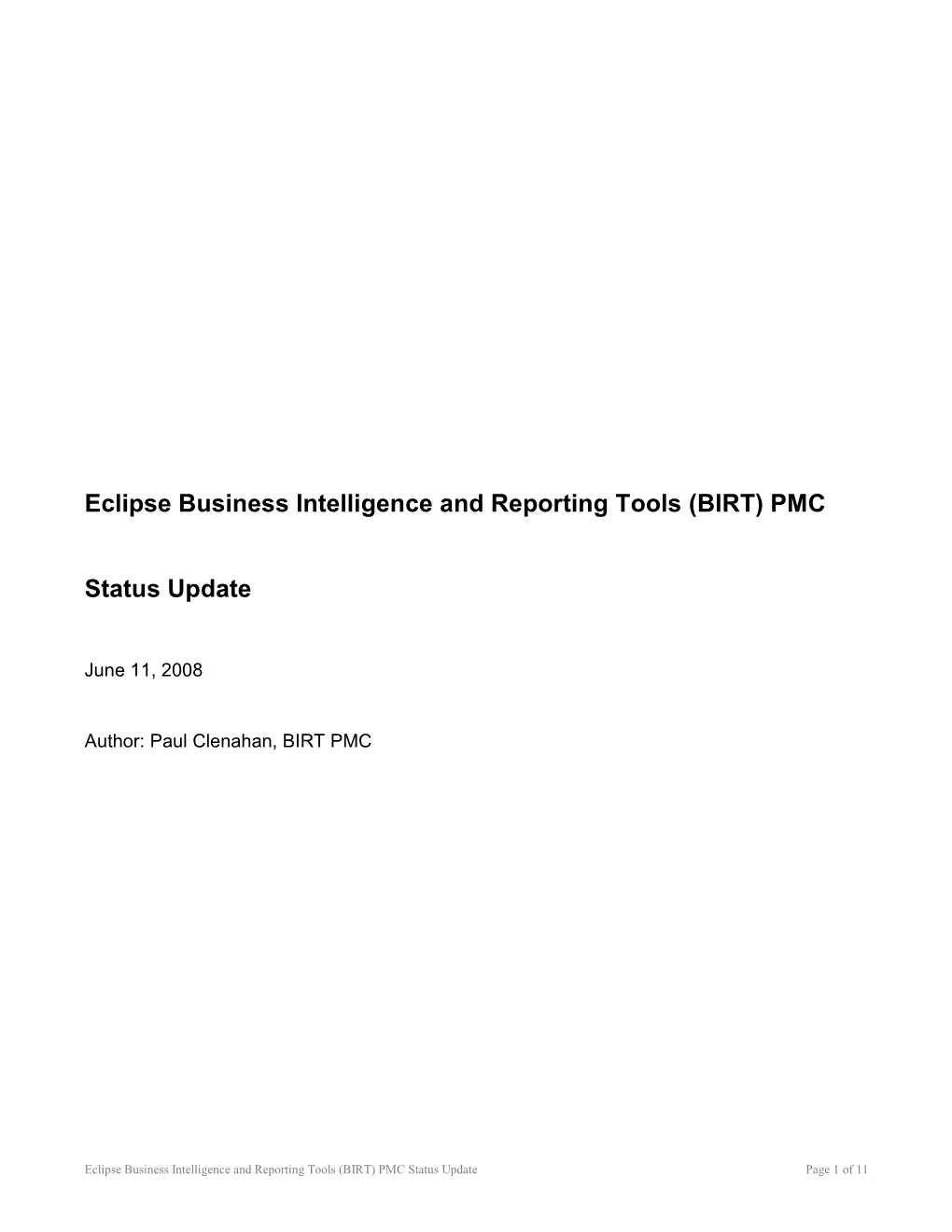 Eclipse Business Intelligence and Reporting Tools (BIRT) Status Update