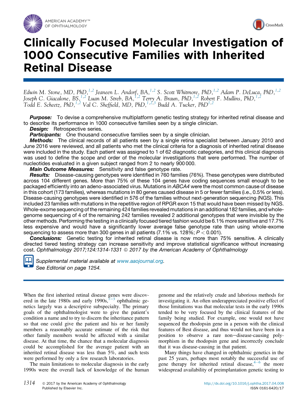Clinically Focused Molecular Investigation of 1000 Consecutive Families with Inherited Retinal Disease