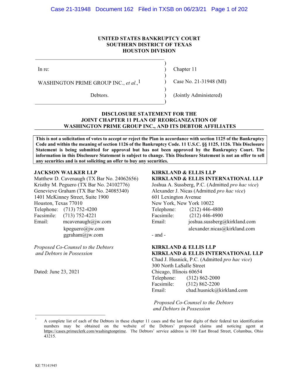 Case 21-31948 Document 162 Filed in TXSB on 06/23/21 Page 1 of 202