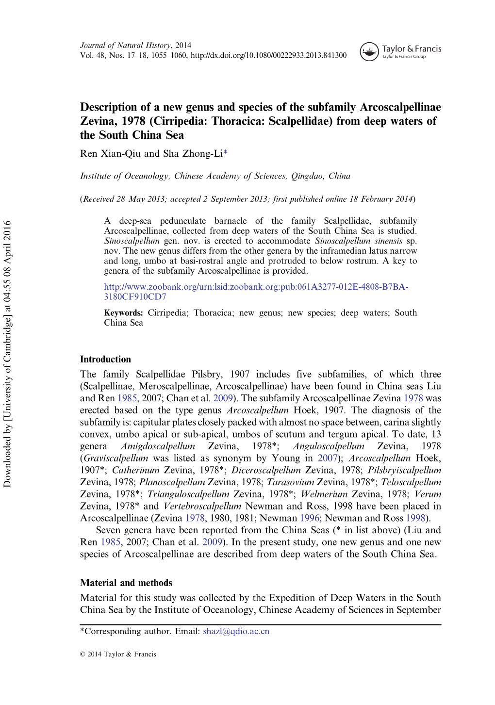 Description of a New Genus and Species of the Subfamily