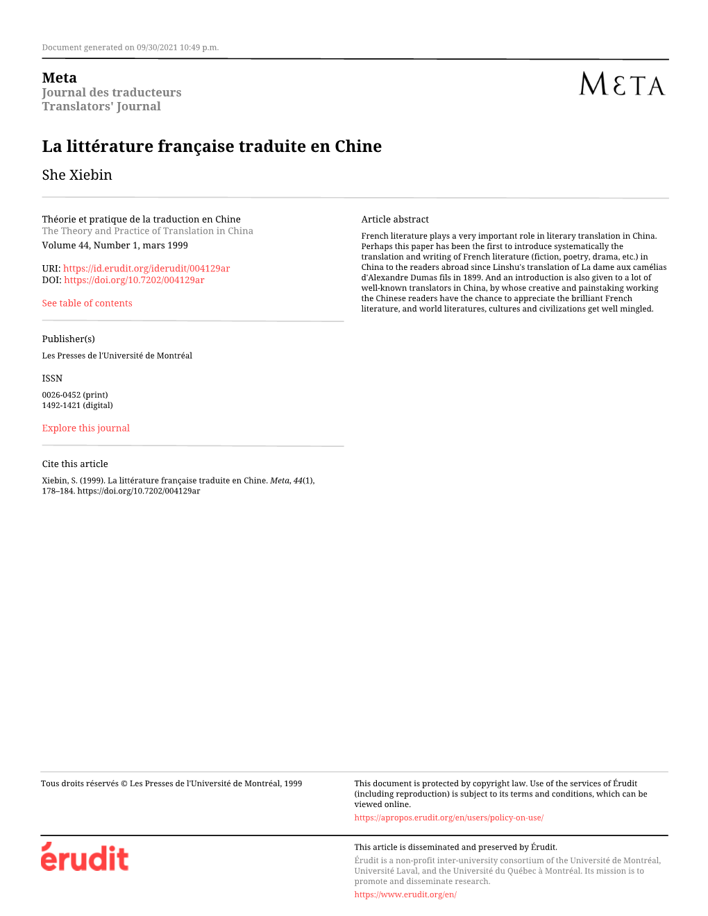 La Littérature Française Traduite En Chine She Xiebin