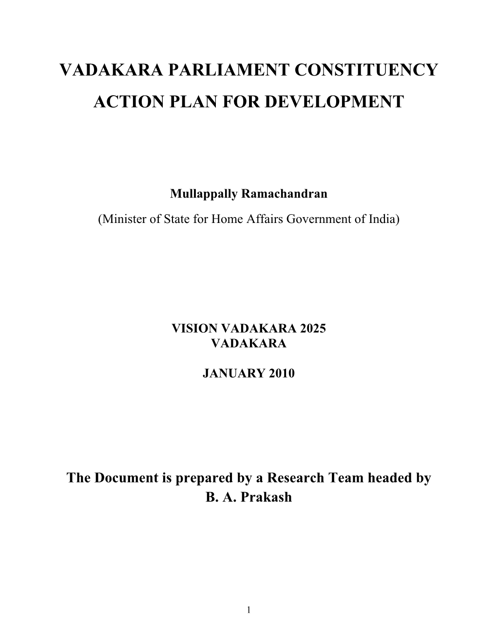 Vadakara Parliament Constituency Action Plan for Development