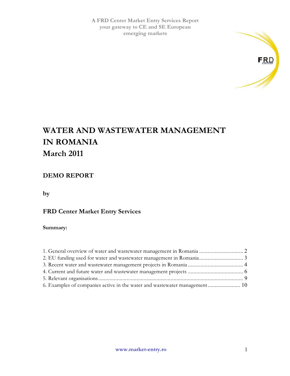 WATER and WASTEWATER MANAGEMENT in ROMANIA March 2011