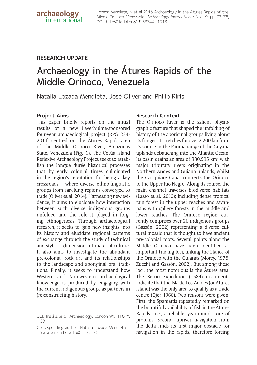 Archaeology in the Átures Rapids of the Middle Orinoco, Venezuela