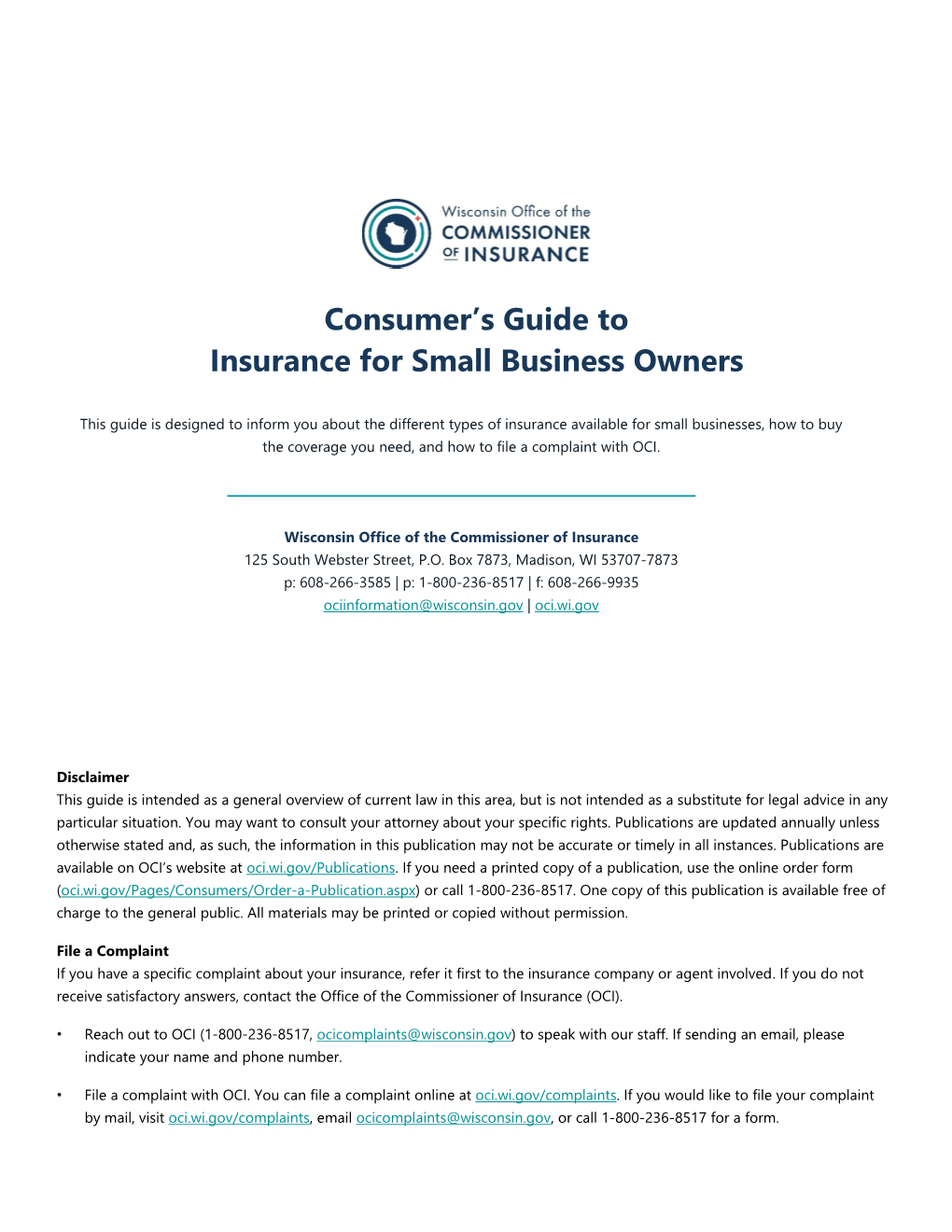 Consumer's Guide to Insurance for Small Business Owners