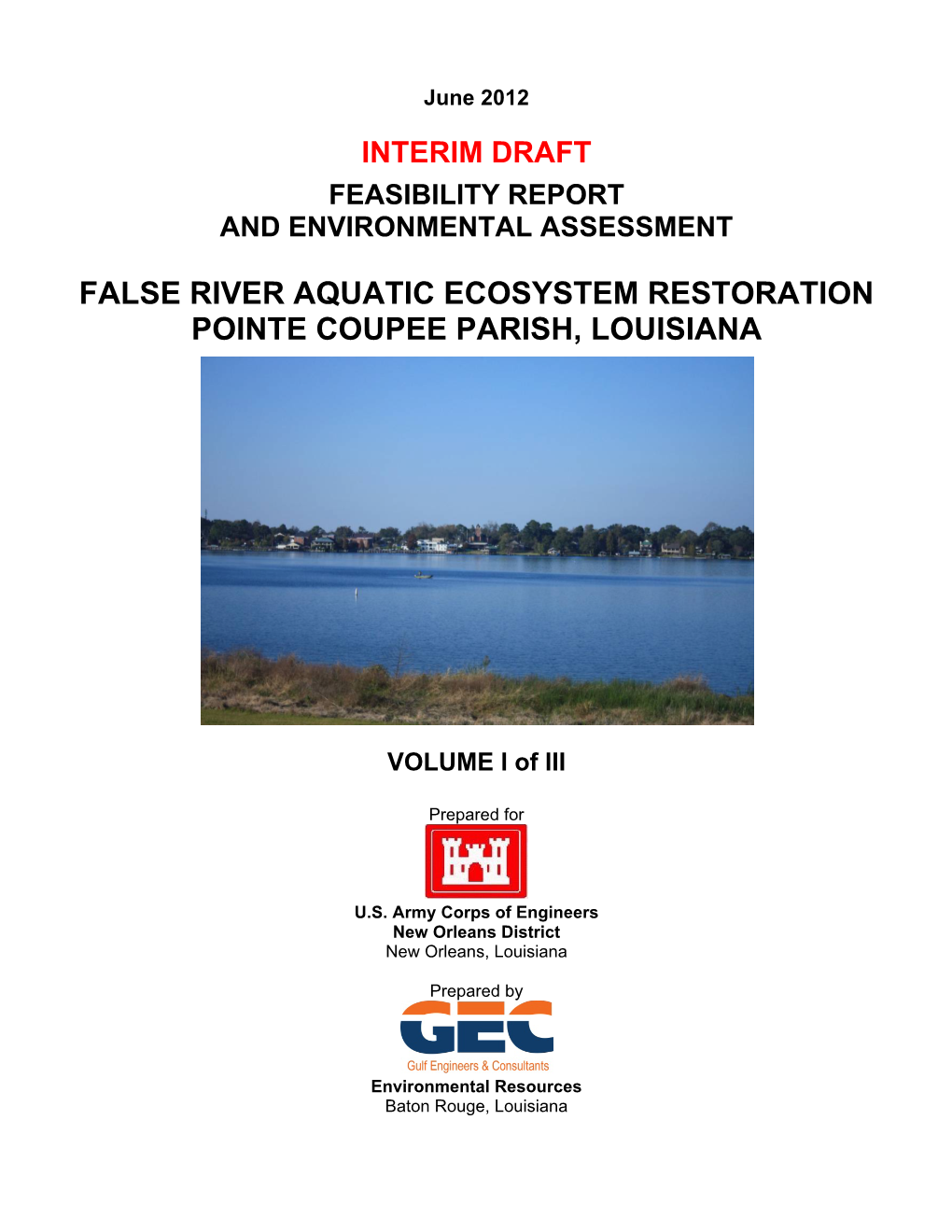 False River Aquatic Ecosystem Restoration Pointe Coupee Parish, Louisiana
