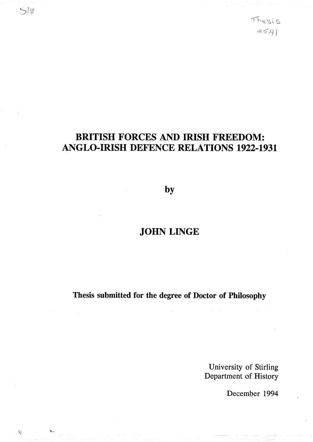 British Forces and Irish Freedom: Anglo-Irish Defence Relations 1922-1931