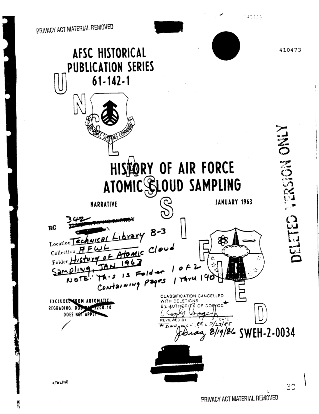 History of Air Force Atomic Cloud Sampling