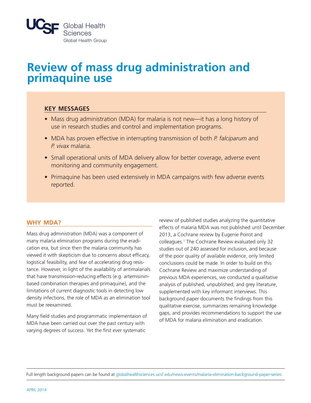 Review of Mass Drug Administration and Primaquine Use