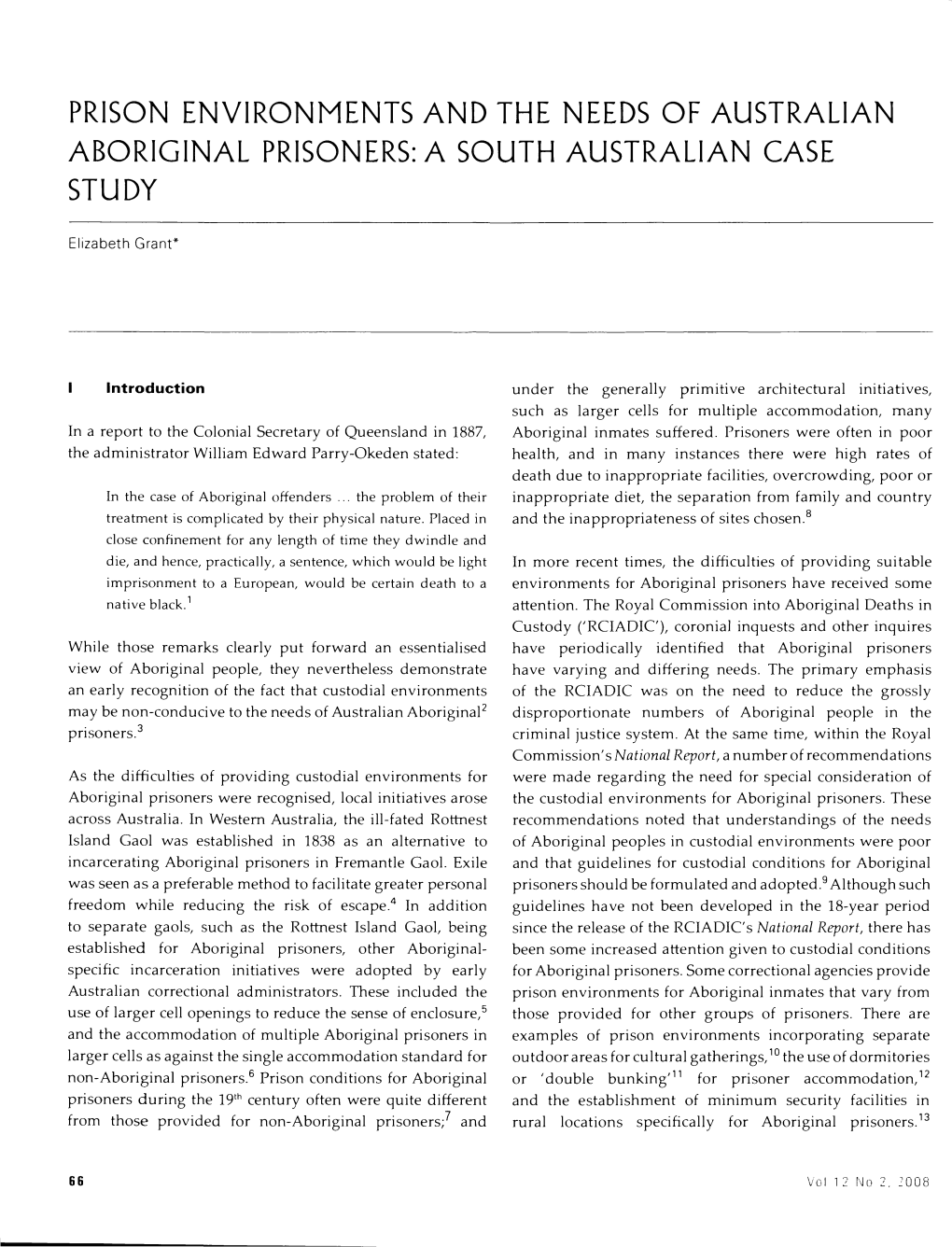 Prison Environments and the Needs of Australian Aboriginal Prisoners: a South Australian Case Study
