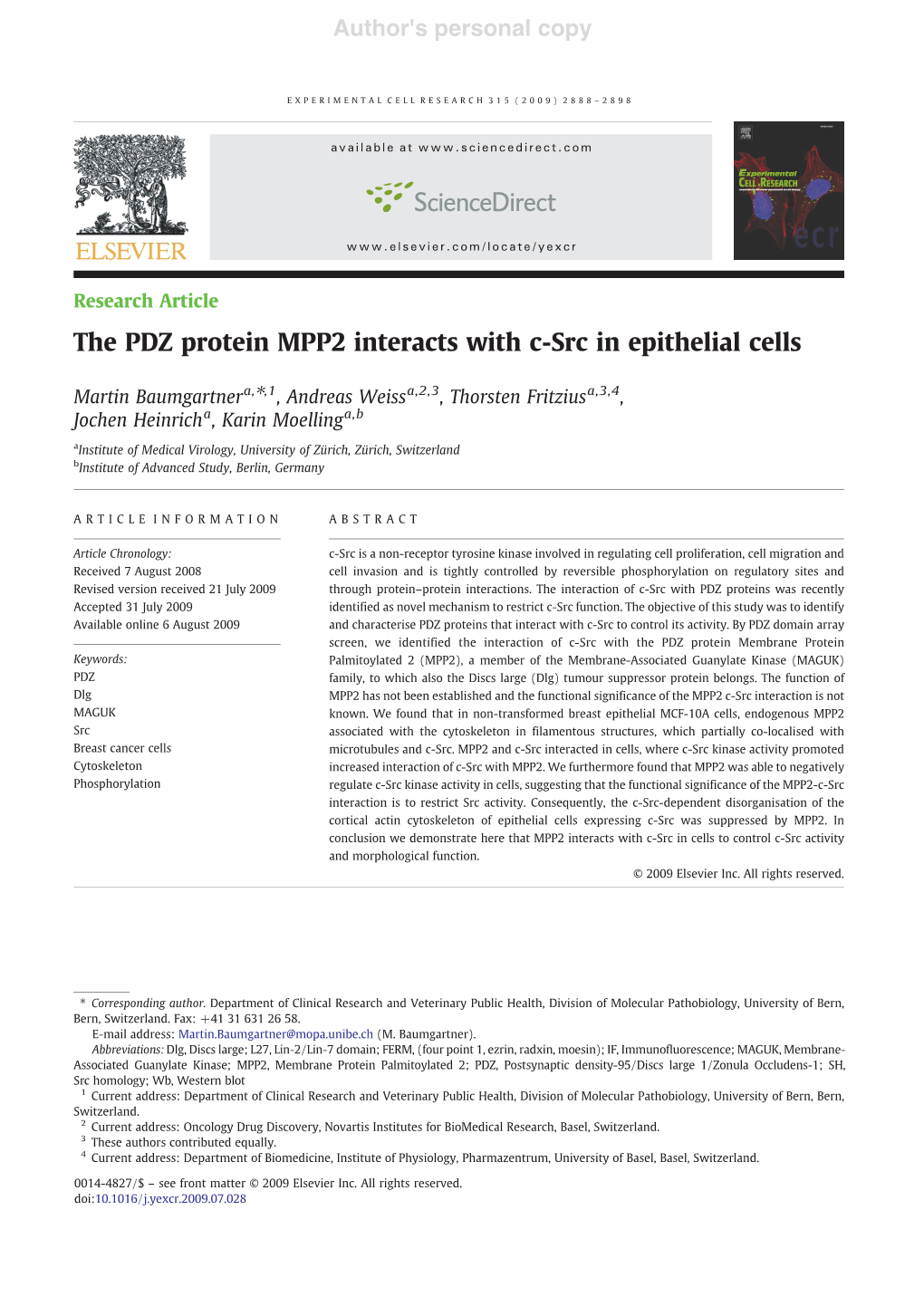 The PDZ Protein MPP2 Interacts with C-Src in Epithelial Cells