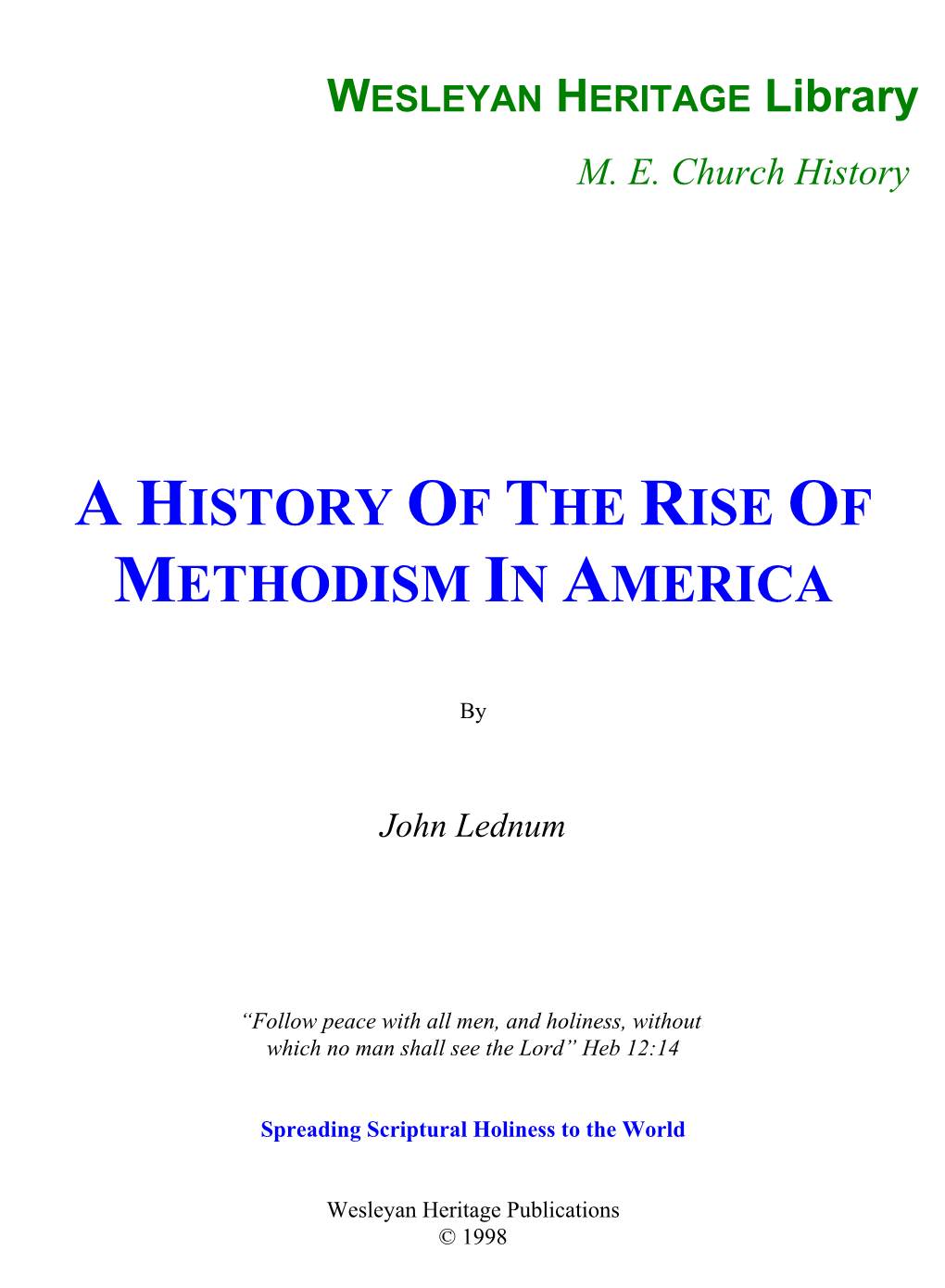 A History of the Rise of Methodism in America