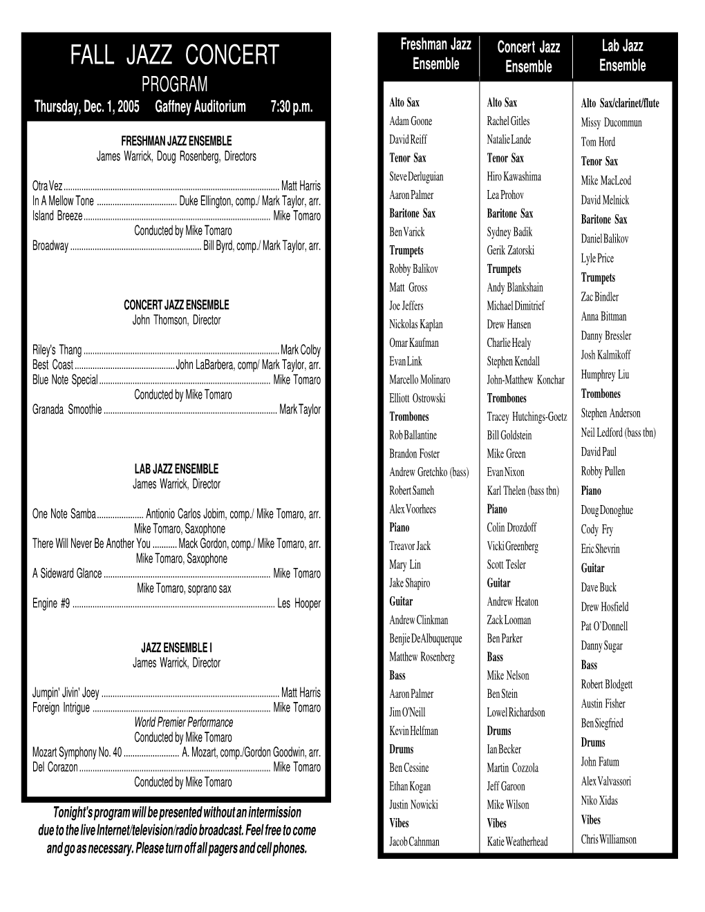 Fall Jazz Program FINAL 2005.P65