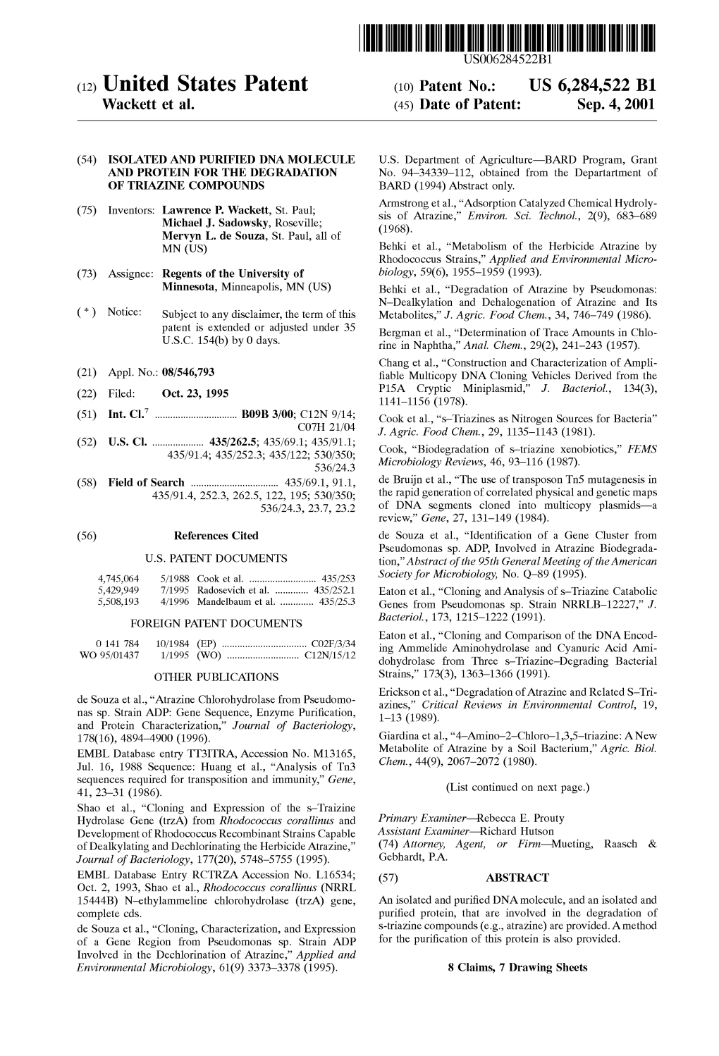 (12) United States Patent (10) Patent N0.: US 6,284,522 B1 Wackett Et Al