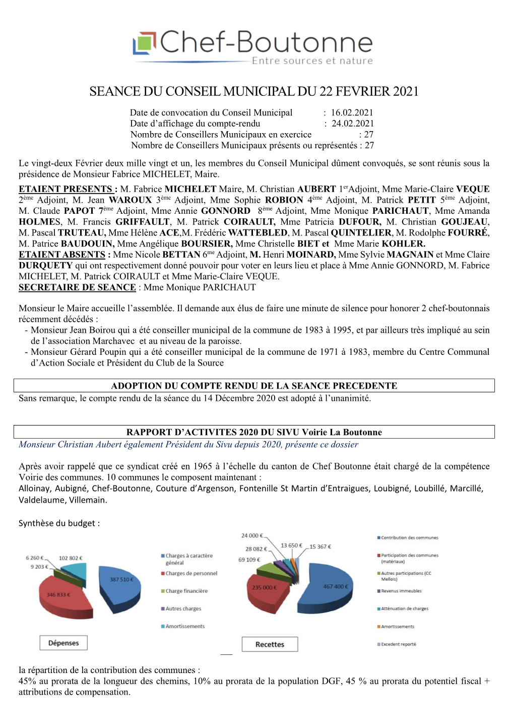 Seance Du Conseil Municipal Du 22 Fevrier 2021