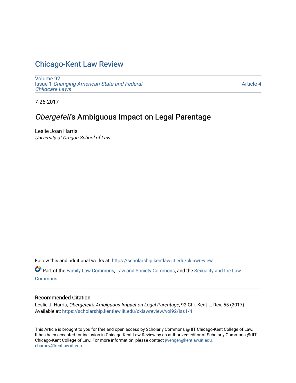 Obergefell's Ambiguous Impact on Legal Parentage