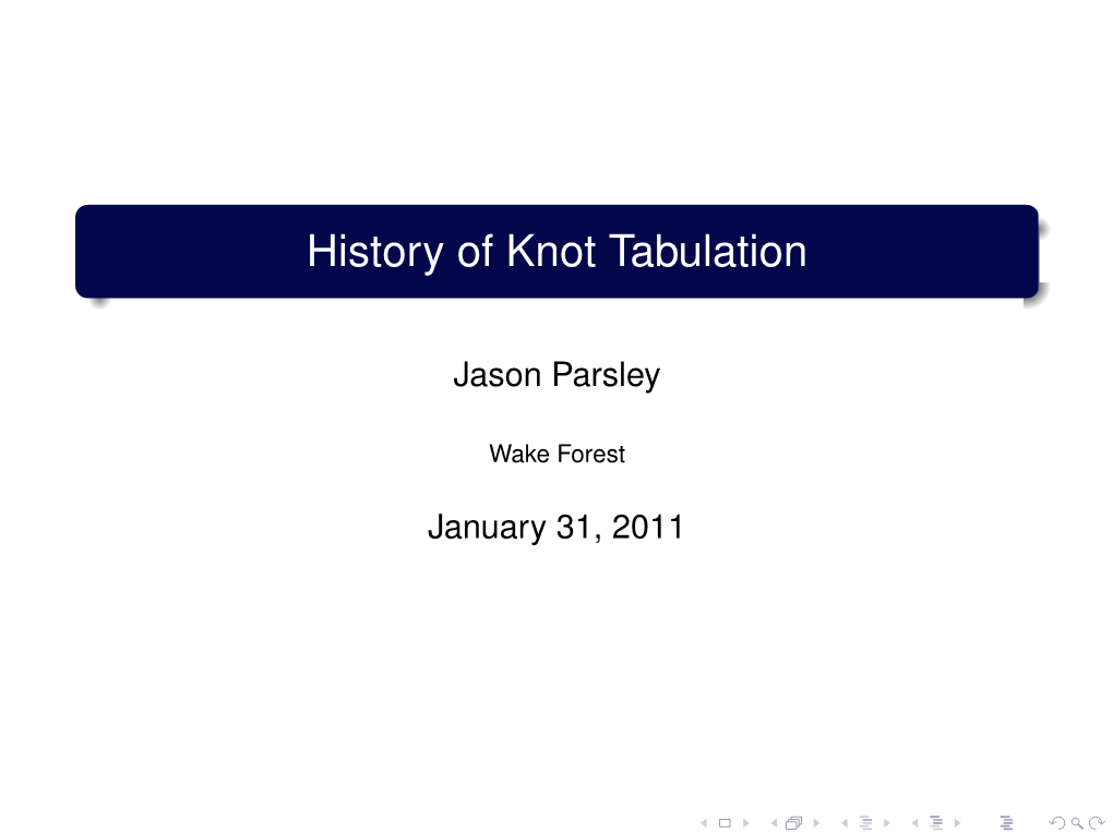 History of Knot Tabulation