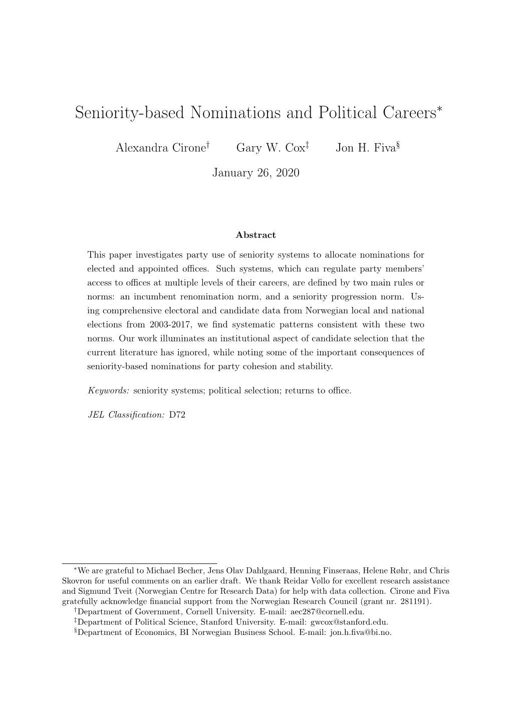 Seniority-Based Nominations and Political Careers∗