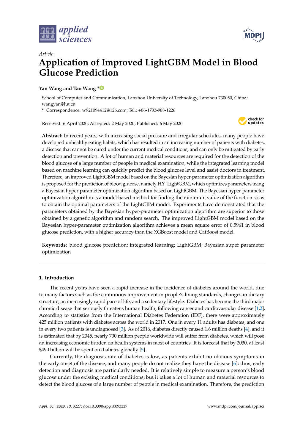 Application of Improved Lightgbm Model in Blood Glucose Prediction