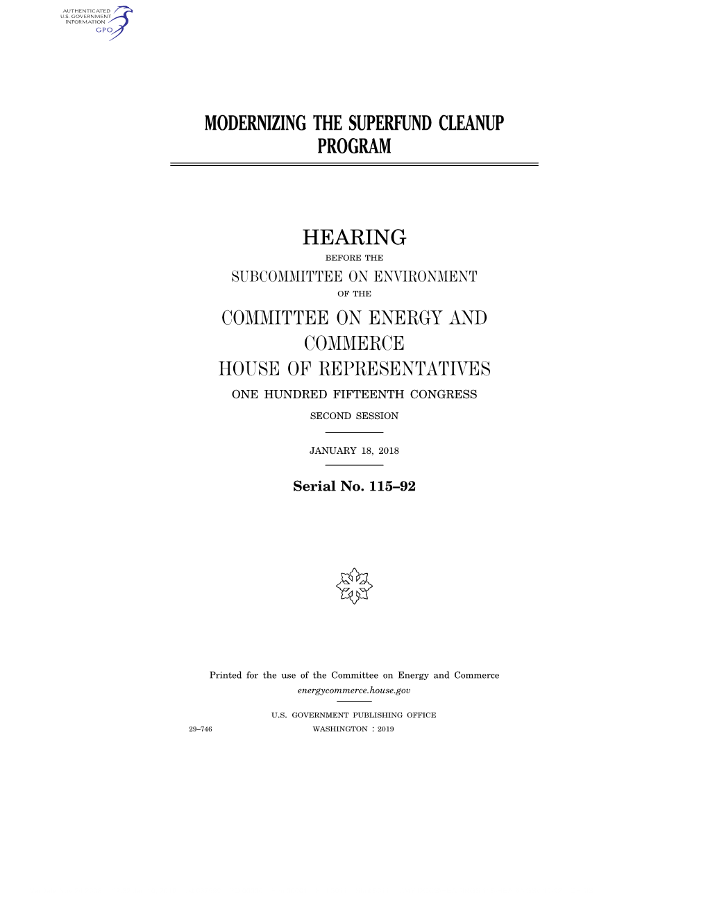 Modernizing the Superfund Cleanup Program Hearing