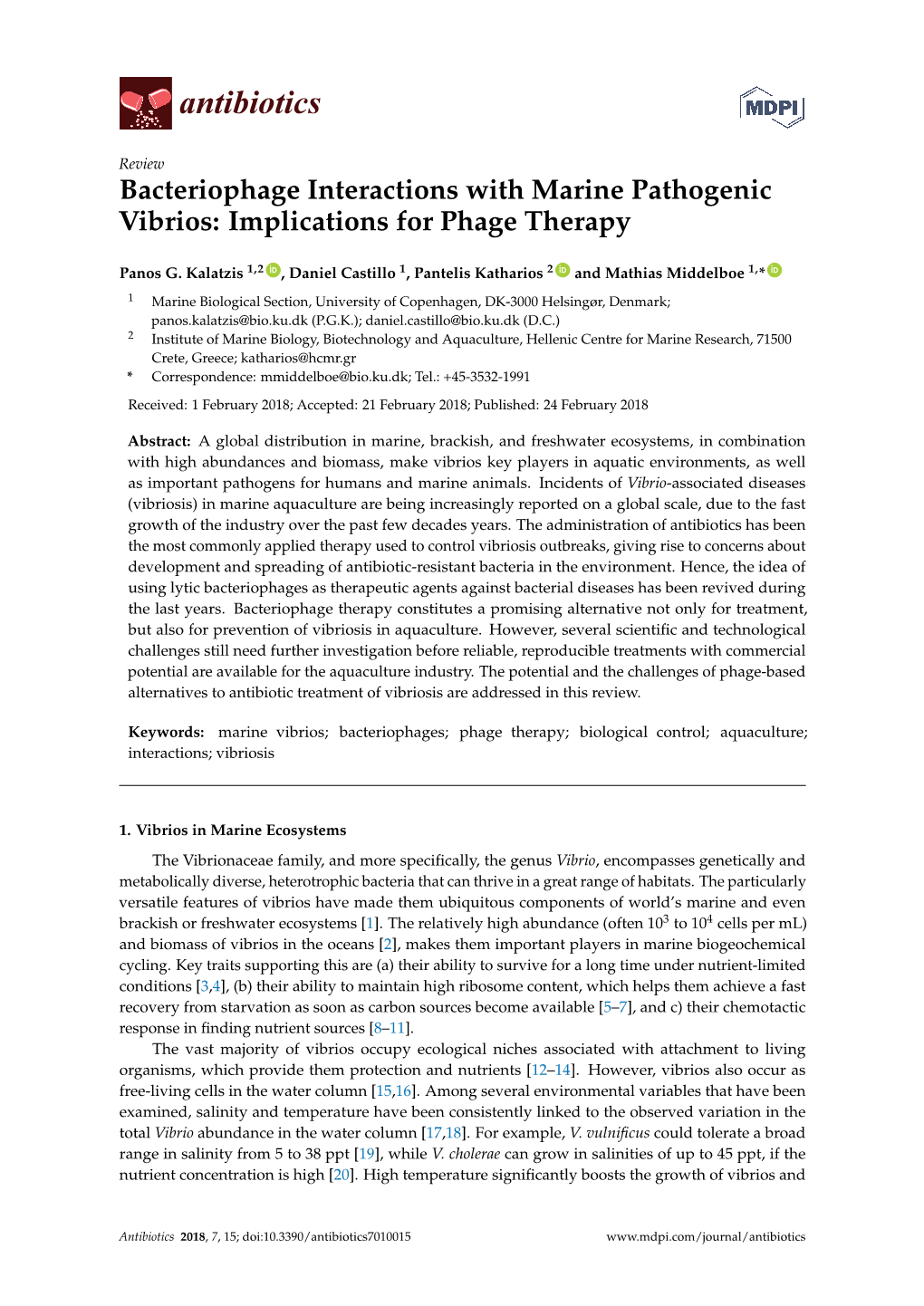 Bacteriophage Interactions with Marine Pathogenic Vibrios: Implications for Phage Therapy