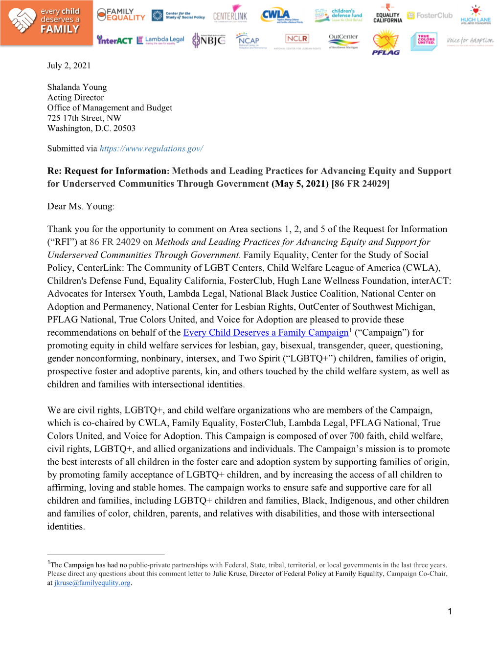 Response to OMB Request for Information to Advance Equity And