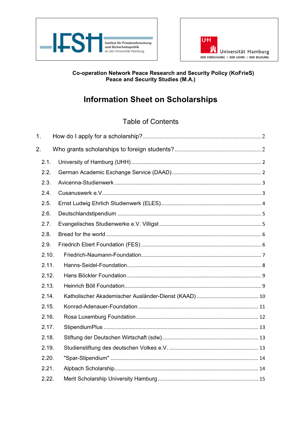 Information Sheet on Scholarships