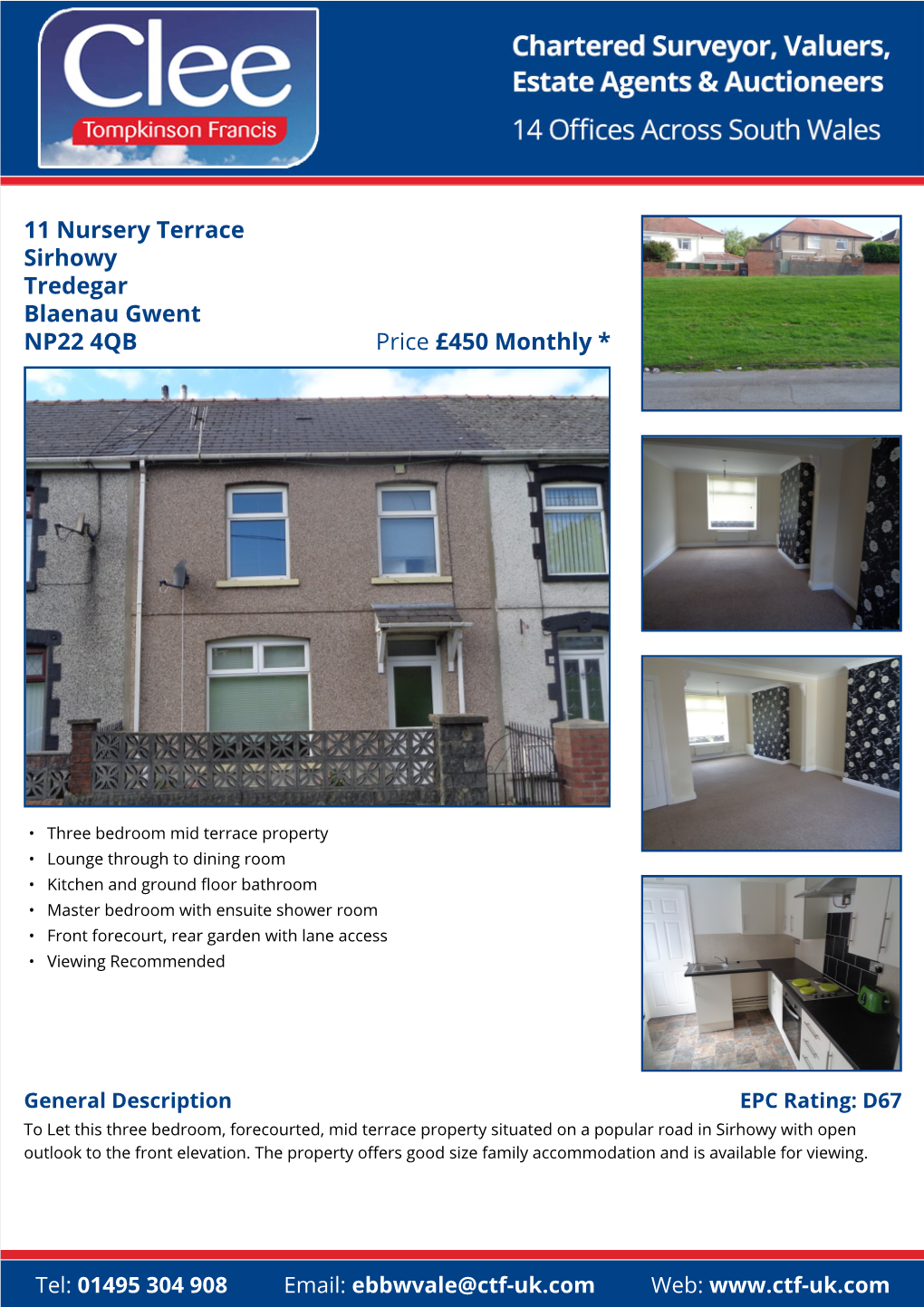 11 Nursery Terrace Sirhowy Tredegar Blaenau Gwent Price £450 Monthly