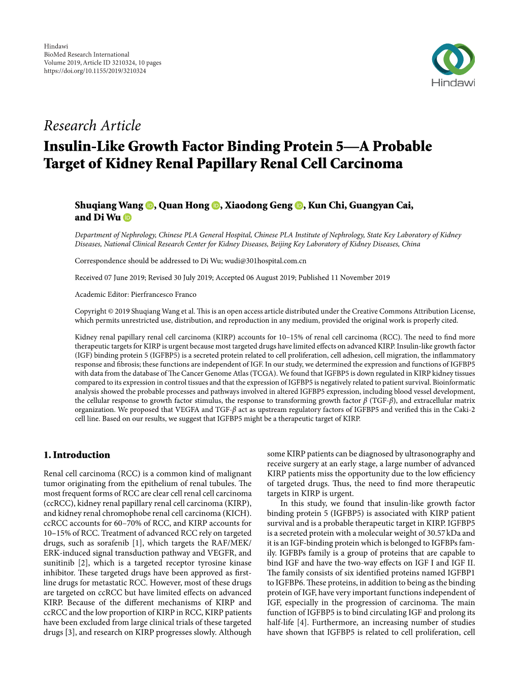 Insulin-Like Growth Factor Binding Protein 5—A Probable Target of Kidney Renal Papillary Renal Cell Carcinoma