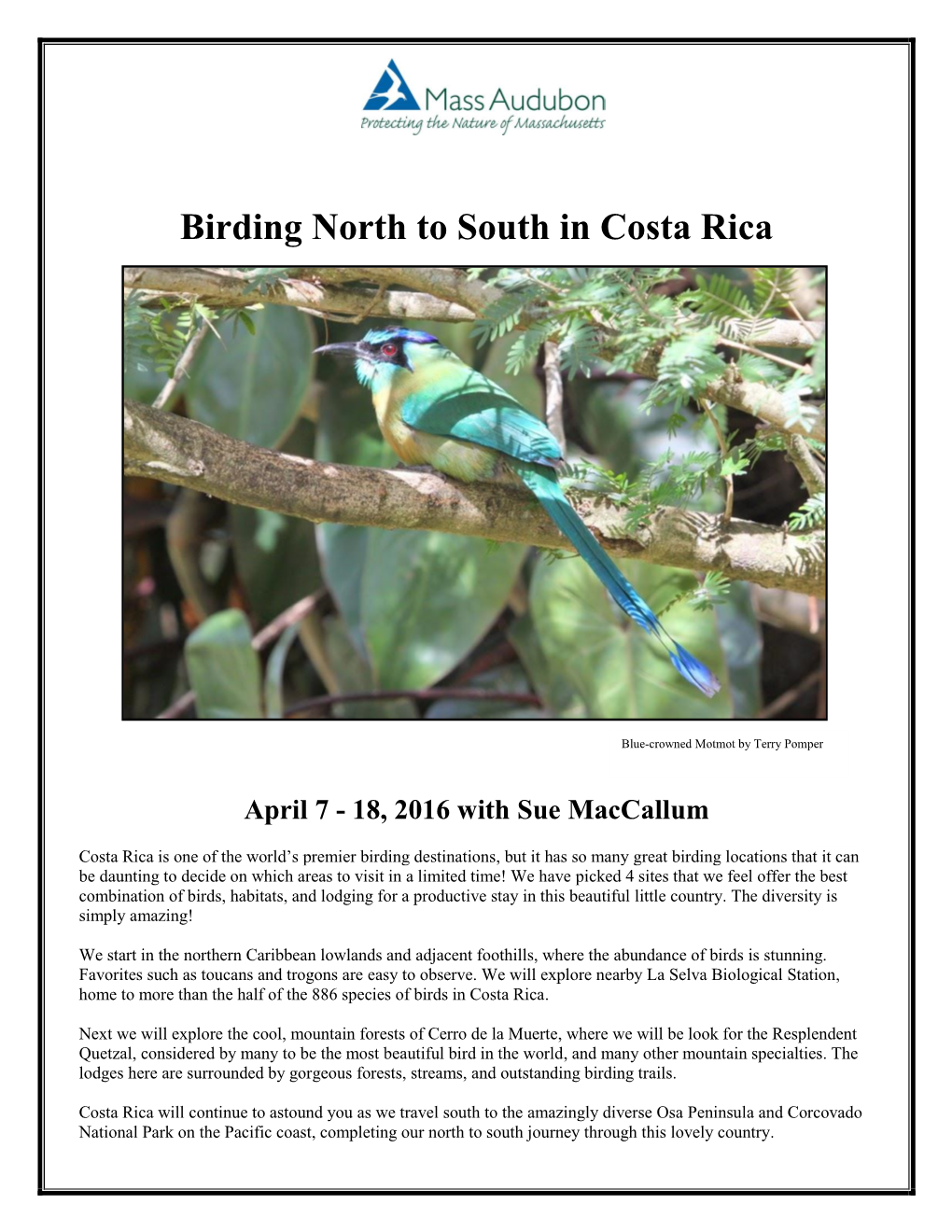 Birding North to South in Costa Rica